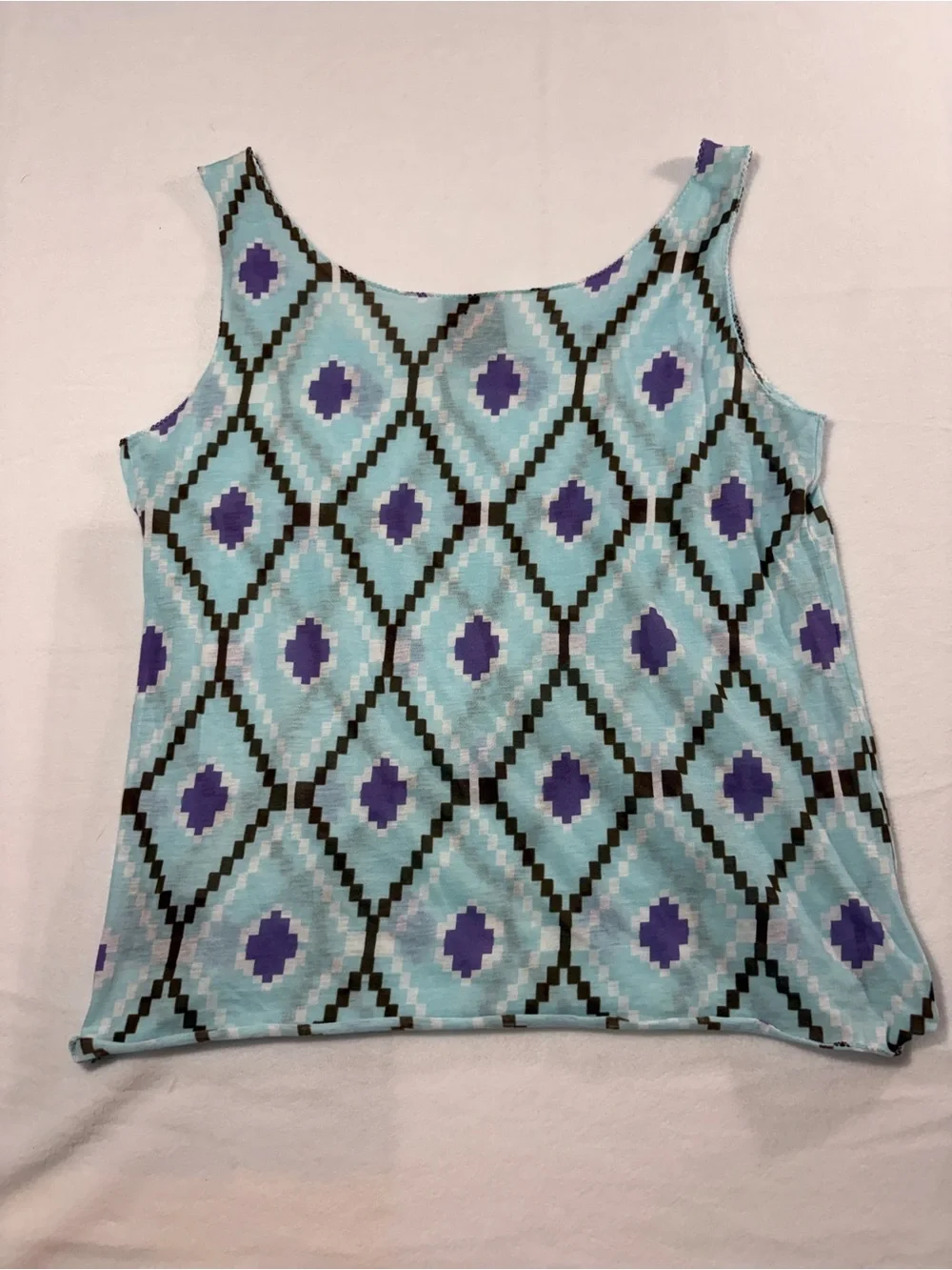 Tory‎ Burch Aqua and Purple Diamond-Print Tank